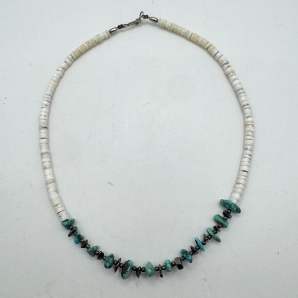 Vtg Heishi Shell Turquoise Hematite Chip Necklace Southwest Stone Jewelry 17” - Picture 11 of 11